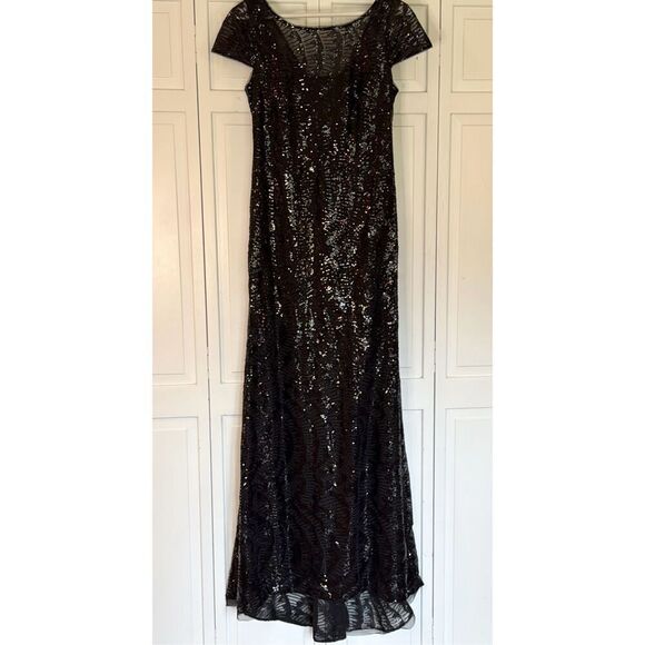 Calvin Klein black sequin cap sleeve maxi dress size 6 - Picture 4 of 14